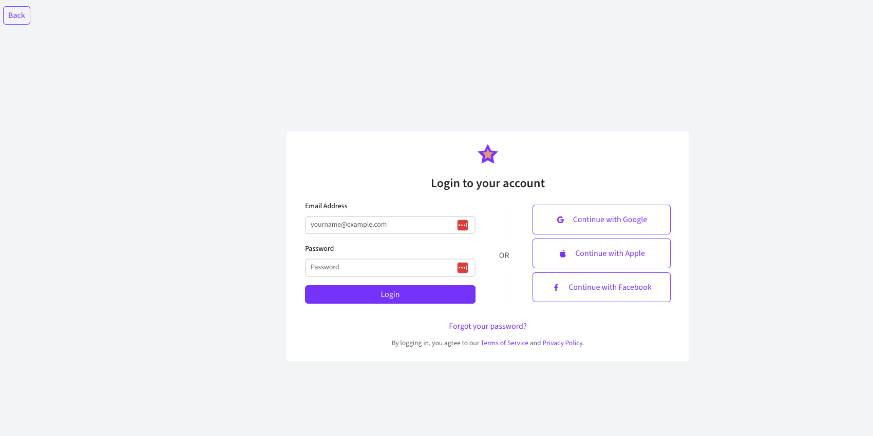 Astero Admin authentication page designs